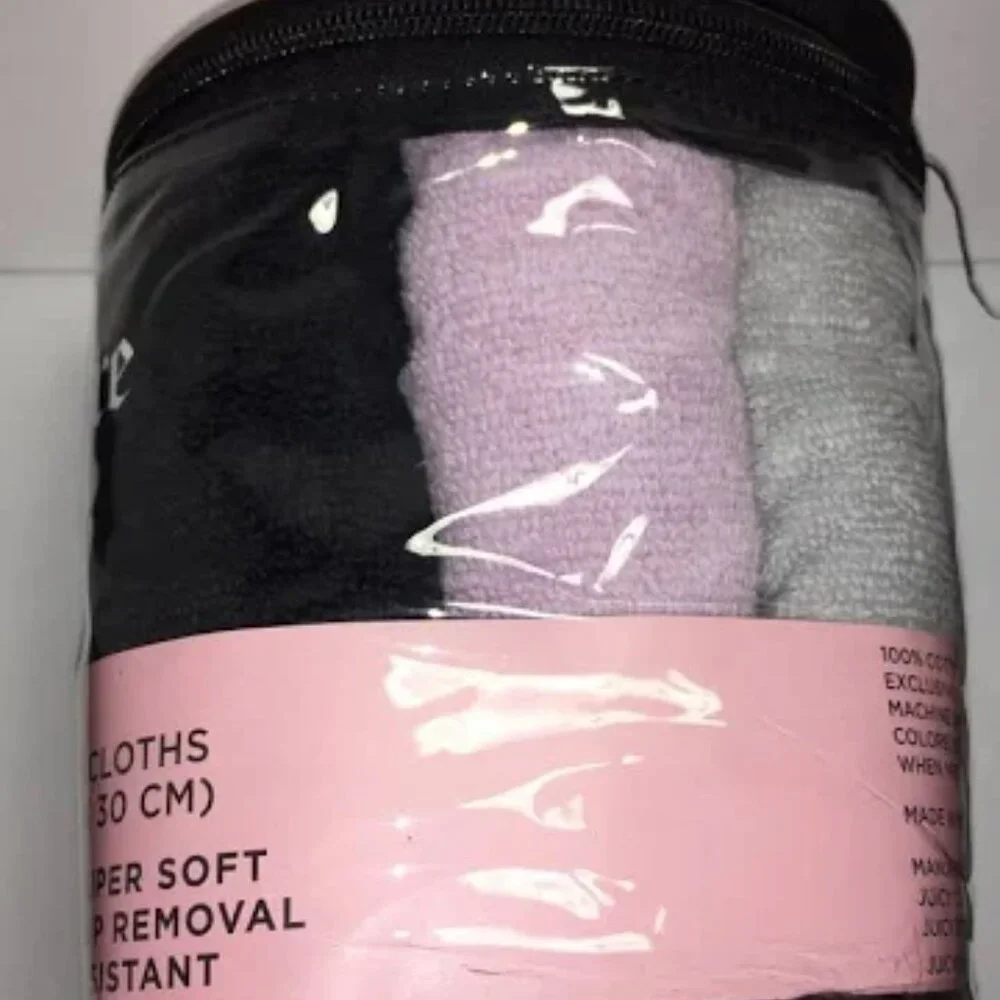 Juicy Couture Washcloths 6 Set Makeup Removal 12”X12” W/H Black, Grey, Purple